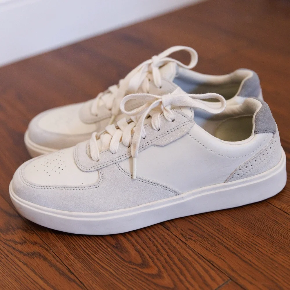Cole Haan GrandPro Mens White Grey Leather Suede Low Top Sneakers 8.5M